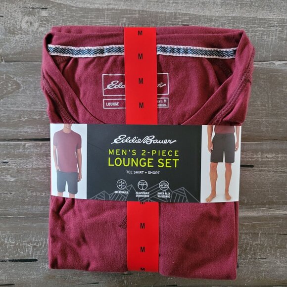 Eddie Bauer Men's 2 Piece Lounge Set Medium T-Shirt Shorts Sleepwear Drawstring - Picture 1 of 5